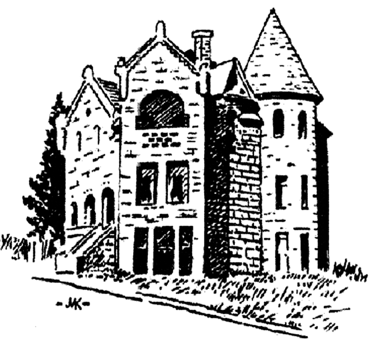 Pen-and-ink sketch of the Castle in White Sulphur Springs